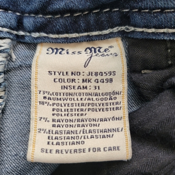 Miss Me Signature Skinny Bling Distressed Pockets Low Rise Denim Blue Jean Sz 27 - Picture 14 of 15
